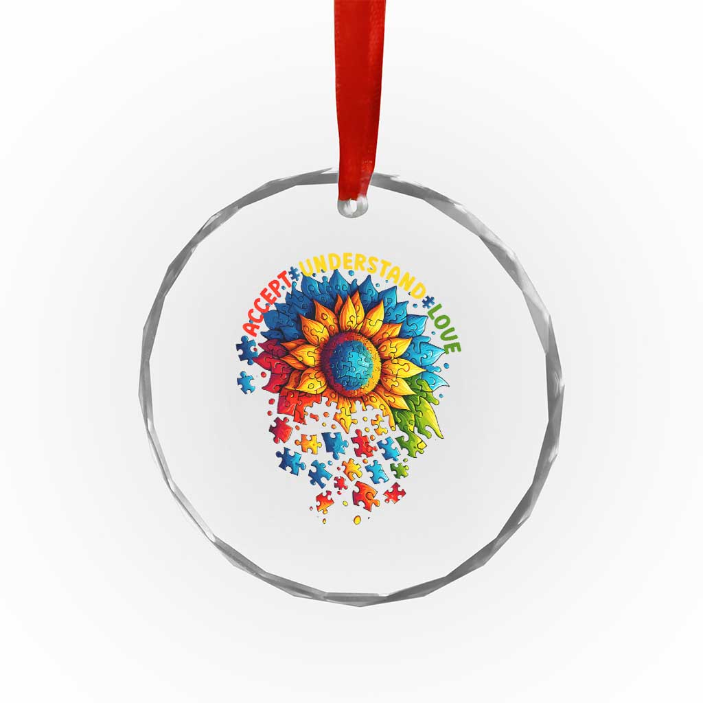 Autism Acceptance Sunflower Puzzle Crystal Glass Ornament Accept Understand Love ASD