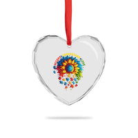 Autism Acceptance Sunflower Puzzle Heart Crystal Glass Ornament Accept Understand Love ASD