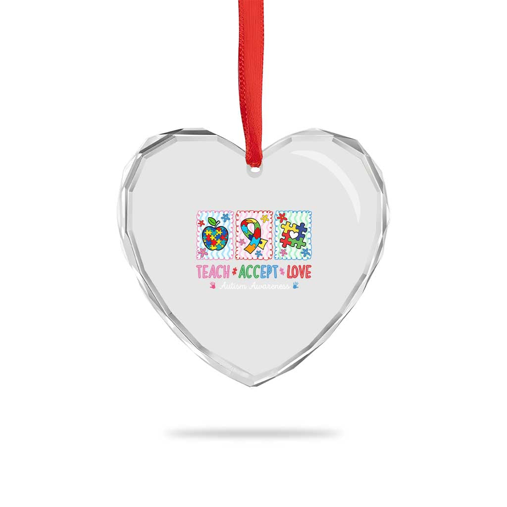 Autism Acceptance Support Heart Crystal Glass Ornament Teach Accept Love