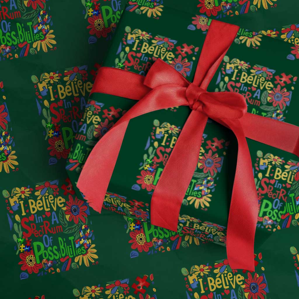 Autism Acceptance Wrapping Paper Roll I Believe In A Spectrum Of Possibilities Retro Boho - Wonder Print Shop