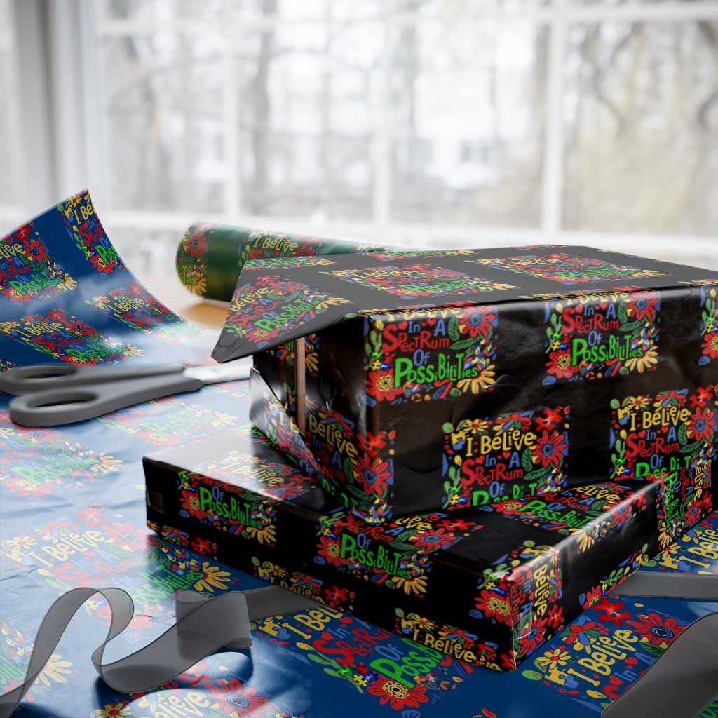 Autism Acceptance Wrapping Paper Roll I Believe In A Spectrum Of Possibilities Retro Boho - Wonder Print Shop
