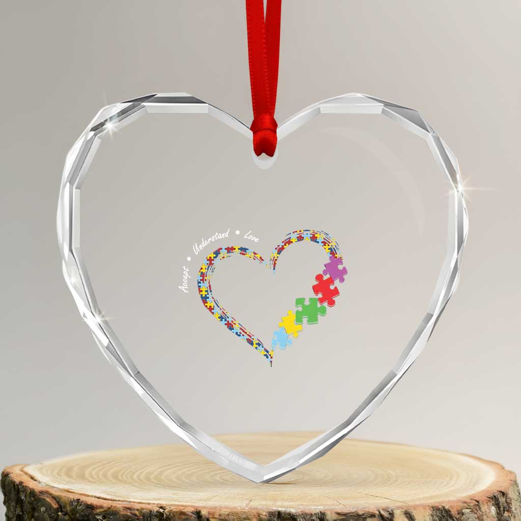 Autism Awareness Accept Understand Love Heart Crystal Glass Ornament Love Heart Puzzle Pieces