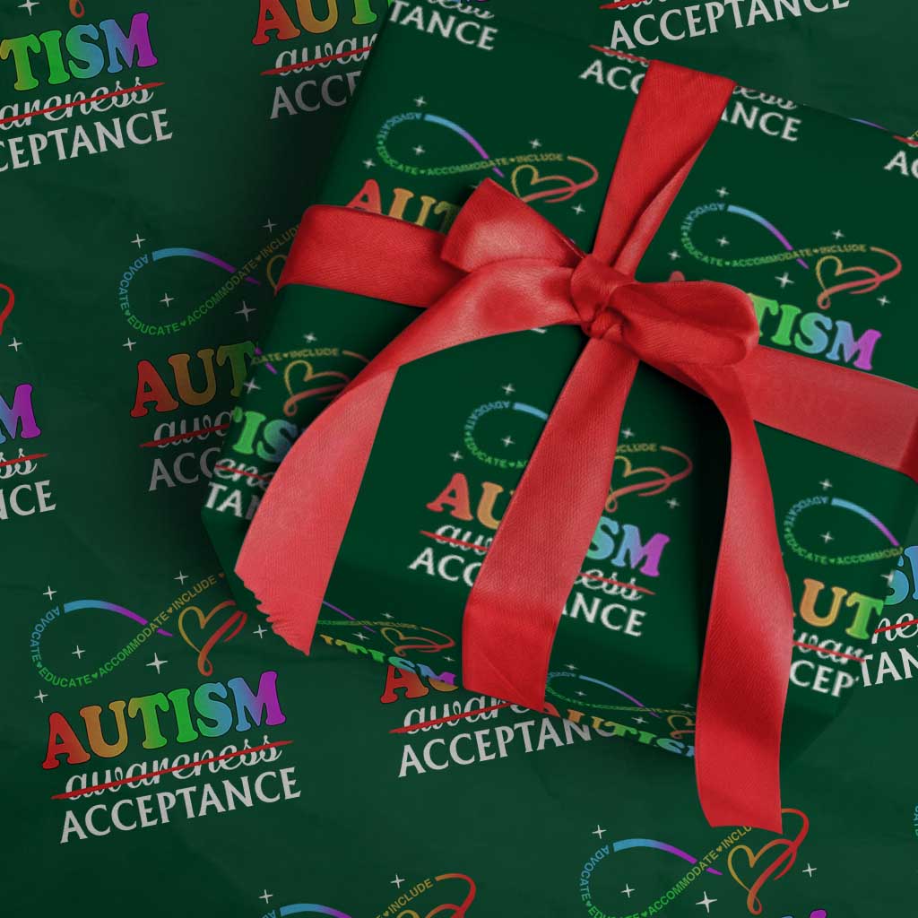 Autism Awareness Acceptance Wrapping Paper Roll Advocate Educate Accommodate Include Infinity Symbol