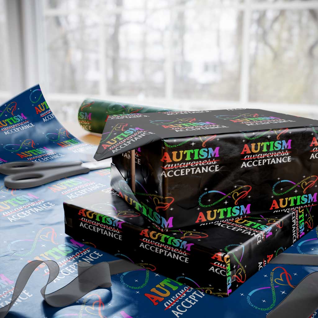 Autism Awareness Acceptance Wrapping Paper Roll Advocate Educate Accommodate Include Infinity Symbol