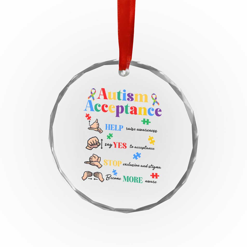 Autism Awareness Acceptance Hand Sign Language SPED Teacher Crystal Glass Ornament