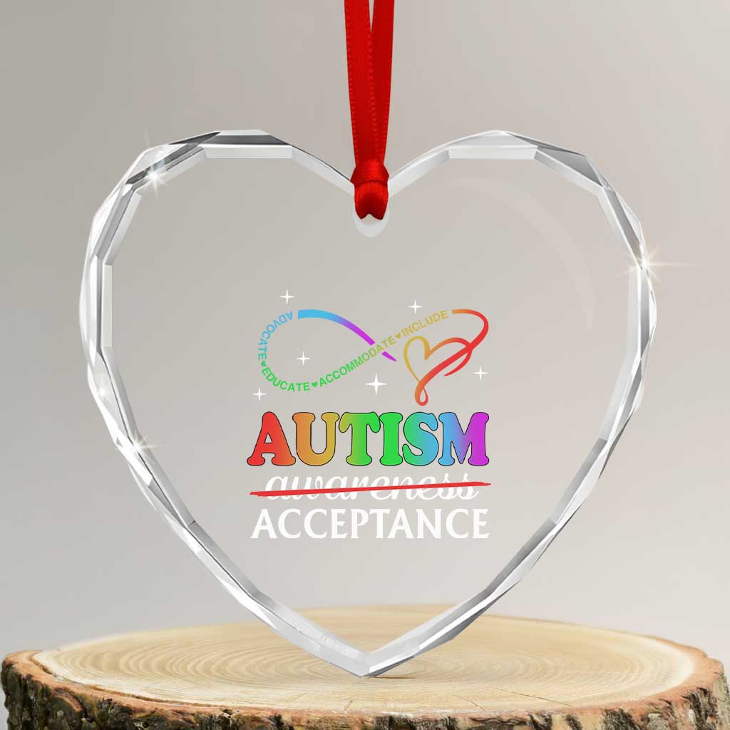 Autism Awareness Acceptance Heart Crystal Glass Ornament Advocate Educate Accommodate Include Infinity Symbol