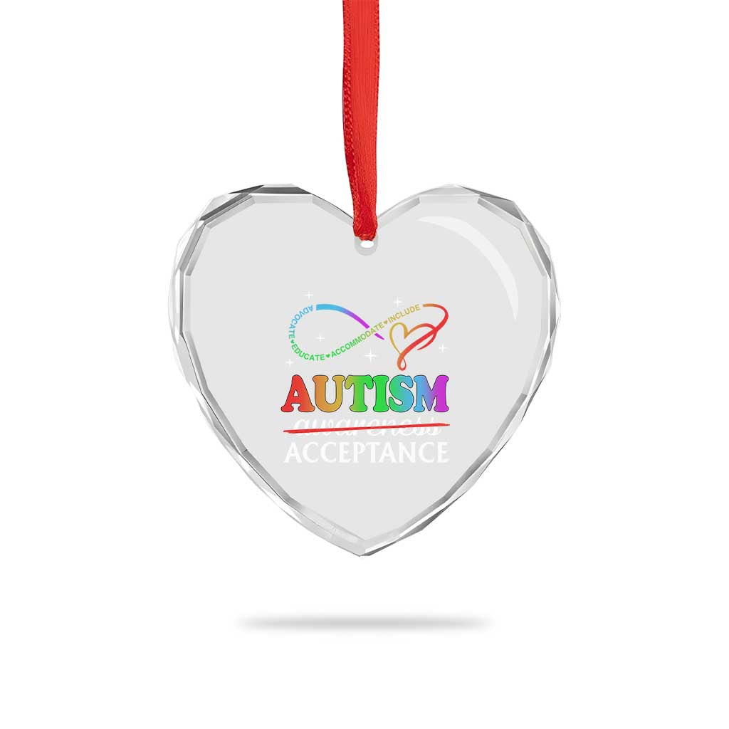 Autism Awareness Acceptance Heart Crystal Glass Ornament Advocate Educate Accommodate Include Infinity Symbol