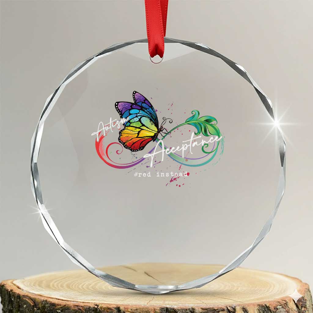Autism Awareness Acceptance Red Instead Crystal Glass Ornament Infinity Symbol Rainbow Butterfly Feather