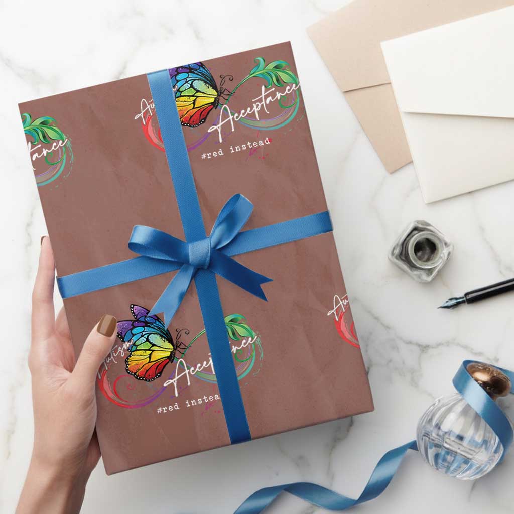 Autism Awareness Acceptance Red Instead Wrapping Paper Roll Infinity Symbol Rainbow Butterfly Feather