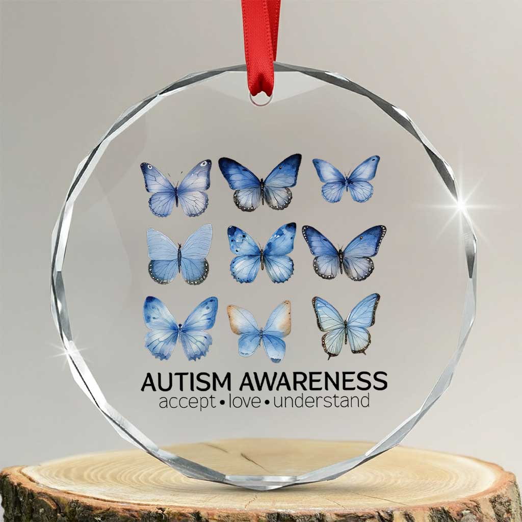 Autism Awareness Blue Butterflies Crystal Glass Ornament Accept Love Understand - Wonder Print Shop