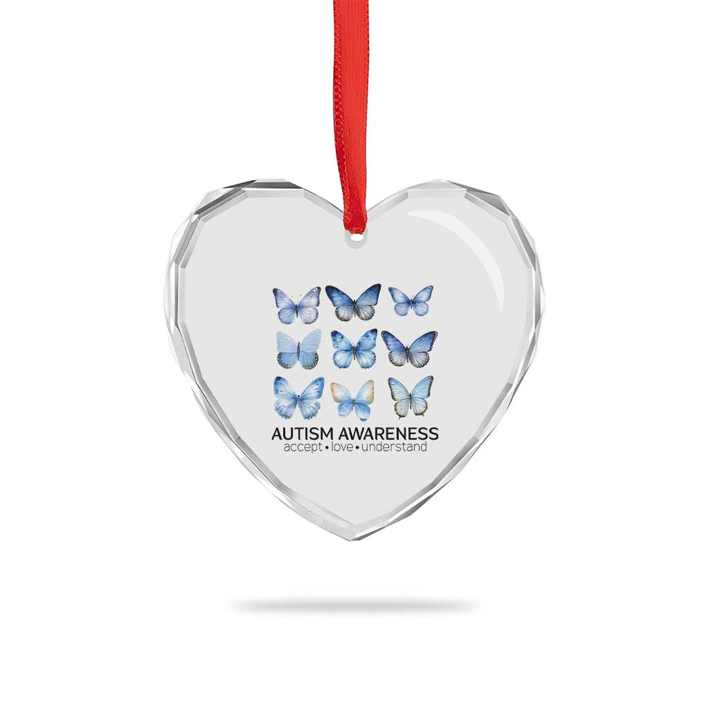 Autism Awareness Blue Butterflies Heart Crystal Glass Ornament Accept Love Understand - Wonder Print Shop