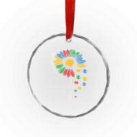 Autism Awareness Celebrate Differences Crystal Glass Ornament Sunflower Puzzle Pieces