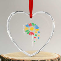 Autism Awareness Celebrate Differences Heart Crystal Glass Ornament Sunflower Puzzle Pieces