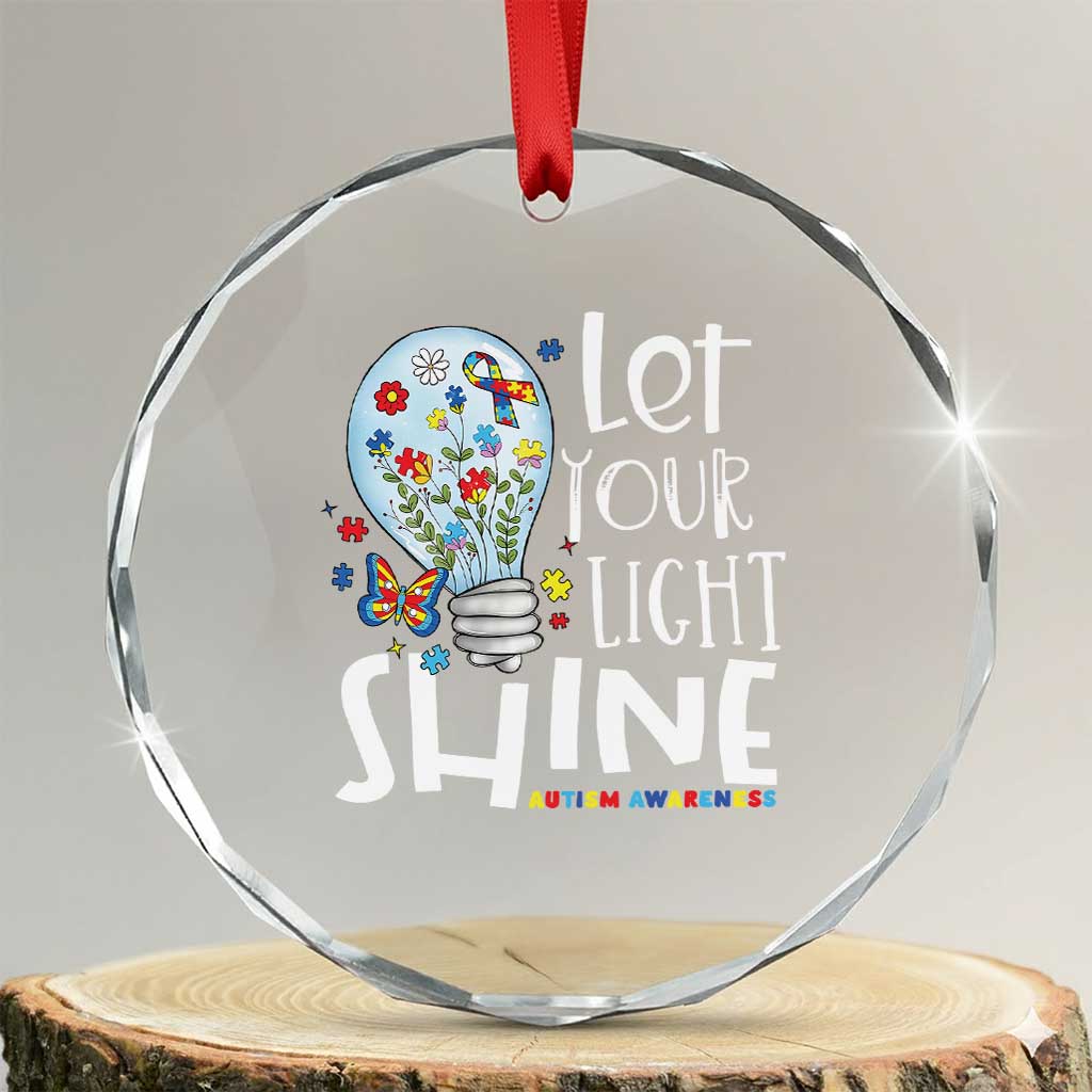Autism Awareness Crystal Glass Ornament Let Your Light Shine Puzzle Ribbon Inspirational Quote