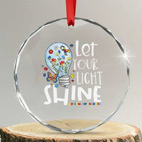 Autism Awareness Crystal Glass Ornament Let Your Light Shine Puzzle Ribbon Inspirational Quote