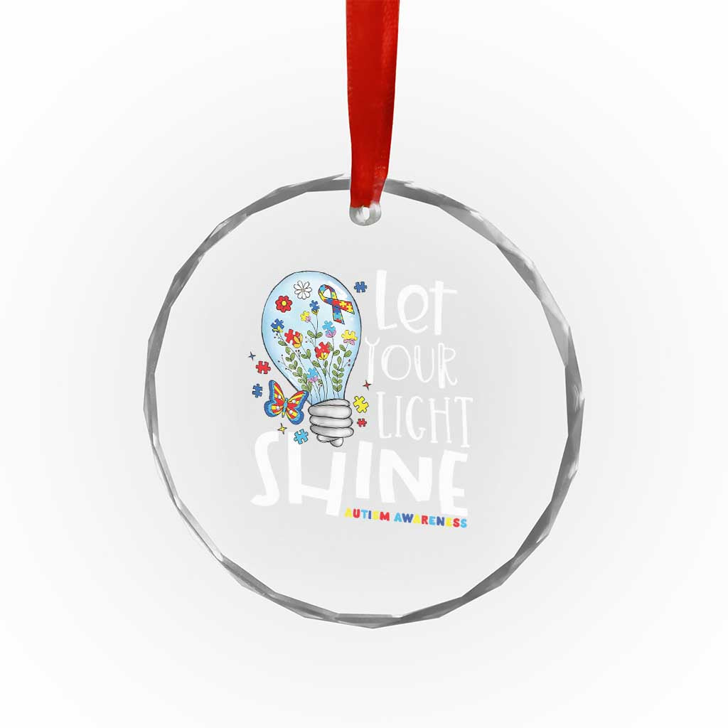Autism Awareness Crystal Glass Ornament Let Your Light Shine Puzzle Ribbon Inspirational Quote