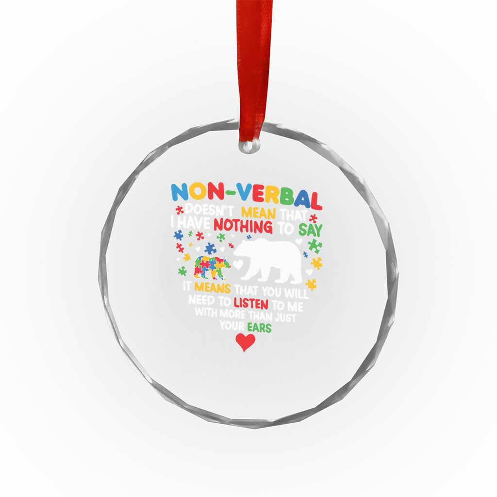Autism Awareness Crystal Glass Ornament Non Verbal Doesn't Mean That I Have Nothing To Say Puzzle Bear