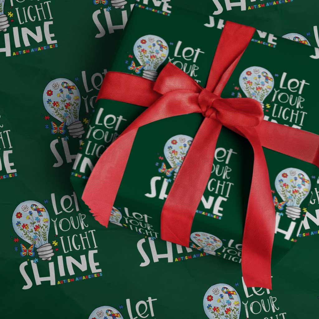 Autism Awareness Wrapping Paper Roll Let Your Light Shine Puzzle Ribbon Inspirational Quote