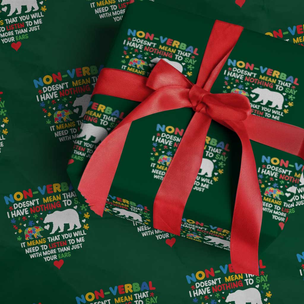 Autism Awareness Wrapping Paper Roll Non Verbal Doesn't Mean That I Have Nothing To Say Puzzle Bear