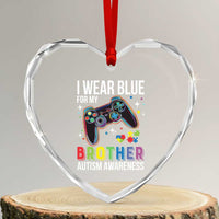 Autism Awareness Gamer Heart Crystal Glass Ornament I Wear Blue for My Brother Video Game Family Support - Wonder Print Shop