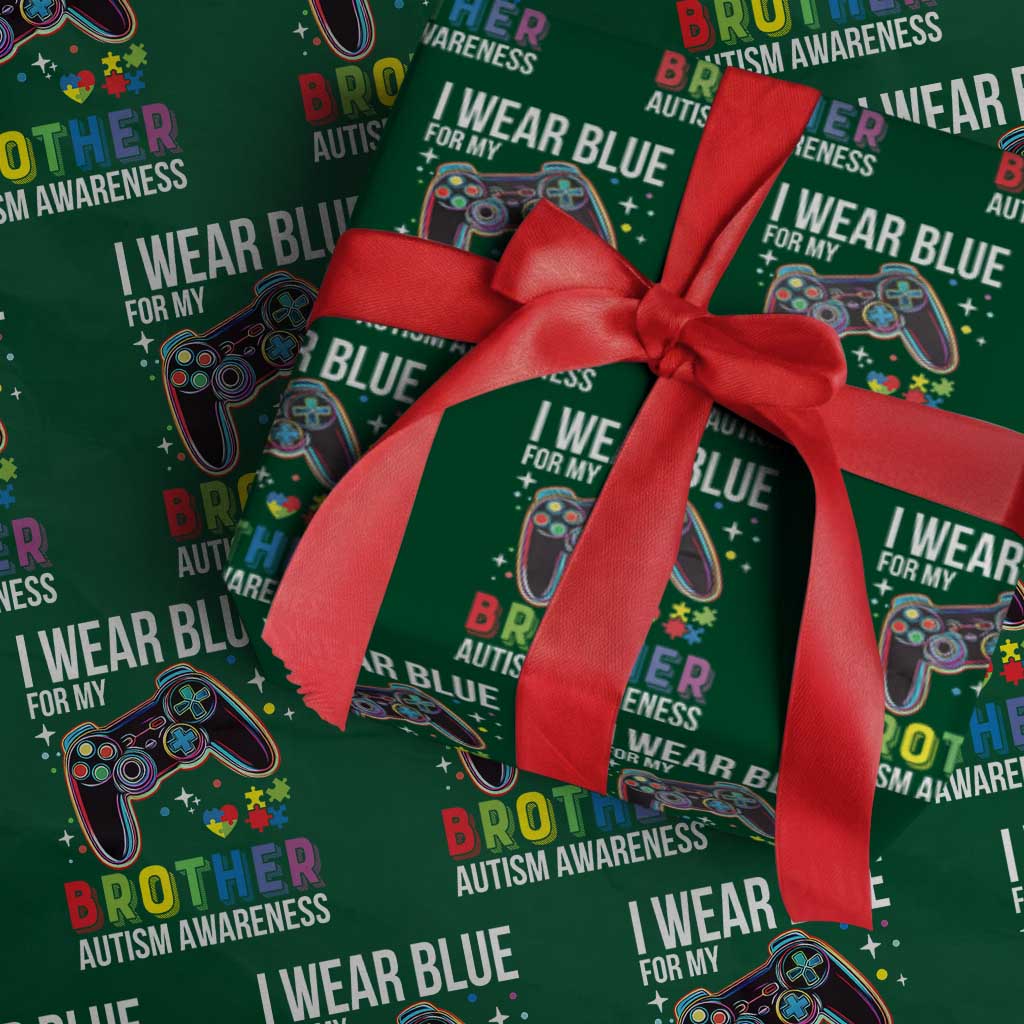 Autism Awareness Gamer Wrapping Paper Roll I Wear Blue for My Brother Video Game Family Support - Wonder Print Shop