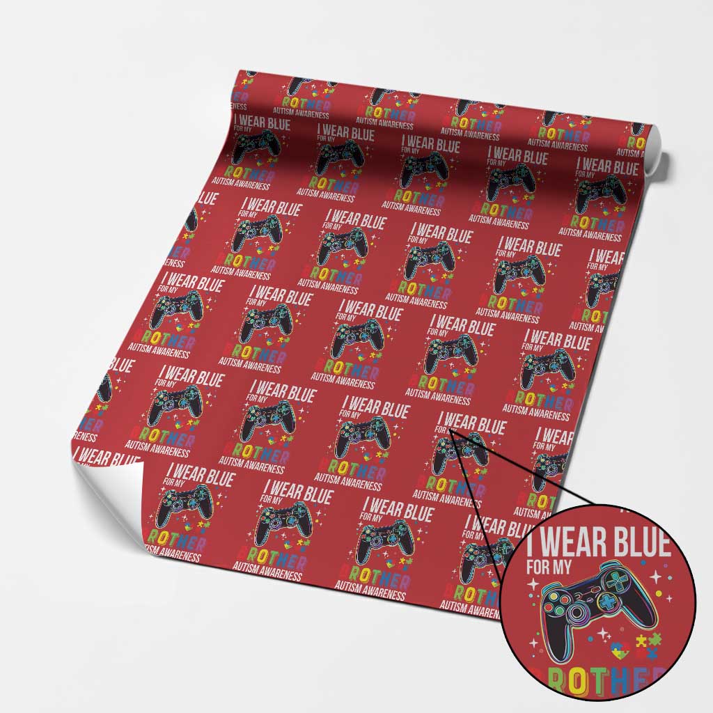 Autism Awareness Gamer Wrapping Paper Roll I Wear Blue for My Brother Video Game Family Support - Wonder Print Shop