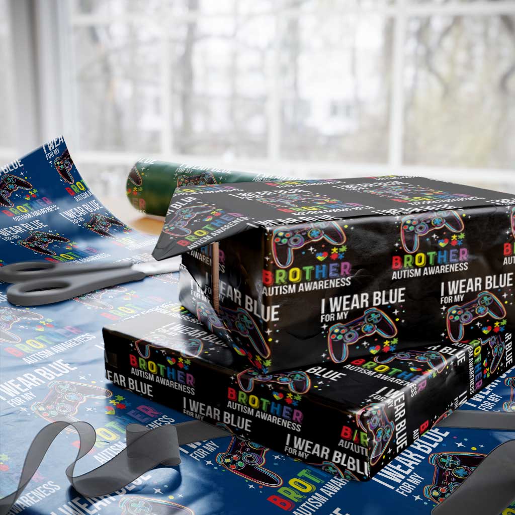 Autism Awareness Gamer Wrapping Paper Roll I Wear Blue for My Brother Video Game Family Support - Wonder Print Shop