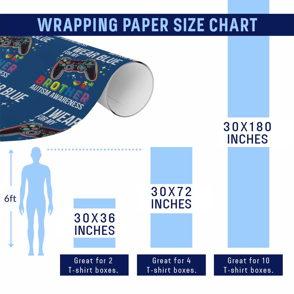 Autism Awareness Gamer Wrapping Paper Roll I Wear Blue for My Brother Video Game Family Support - Wonder Print Shop