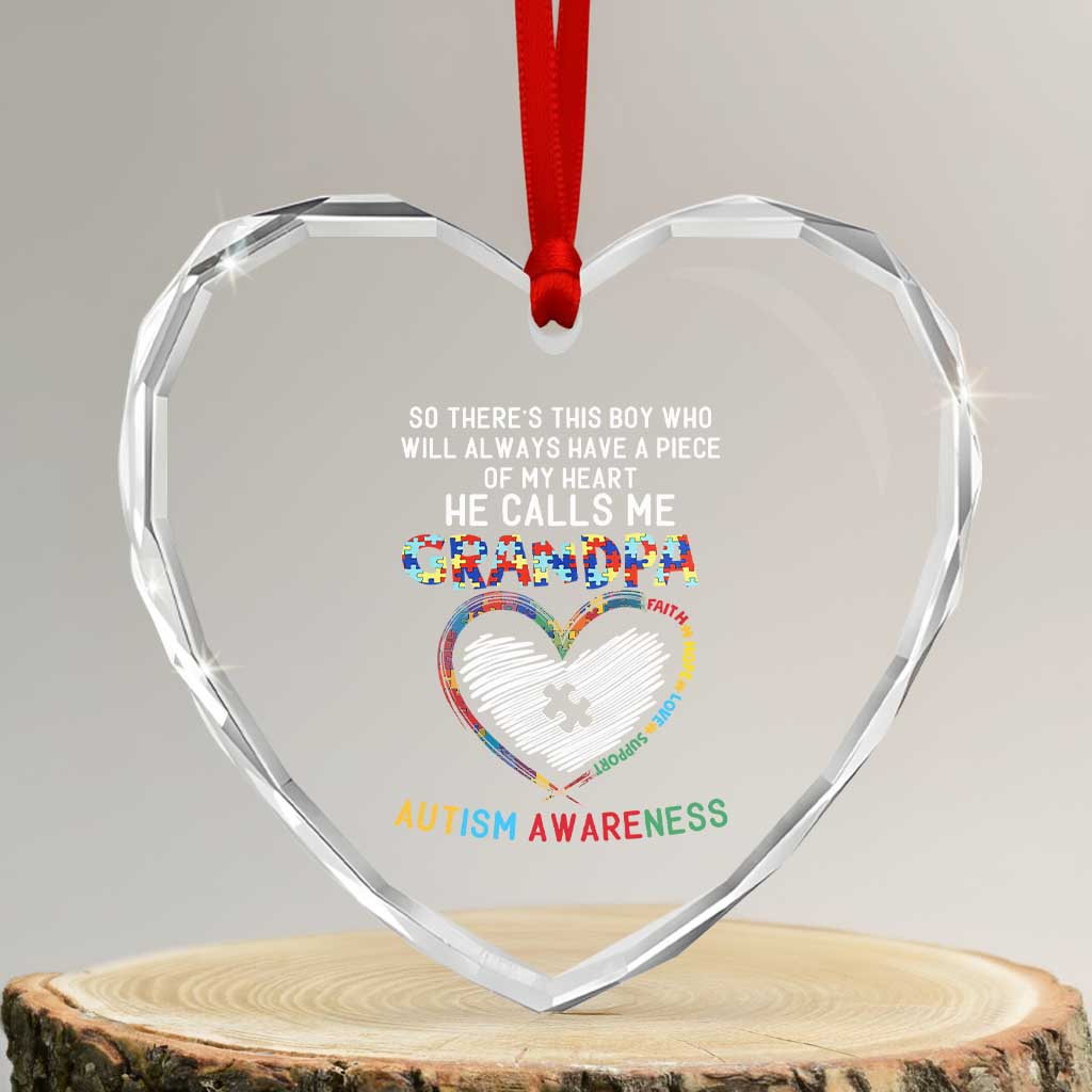 Autism Awareness Grandpa Heart Crystal Glass Ornament So There's This Boy Who Will Always Have A Piece Of My Heart He Calls Me Grandpa
