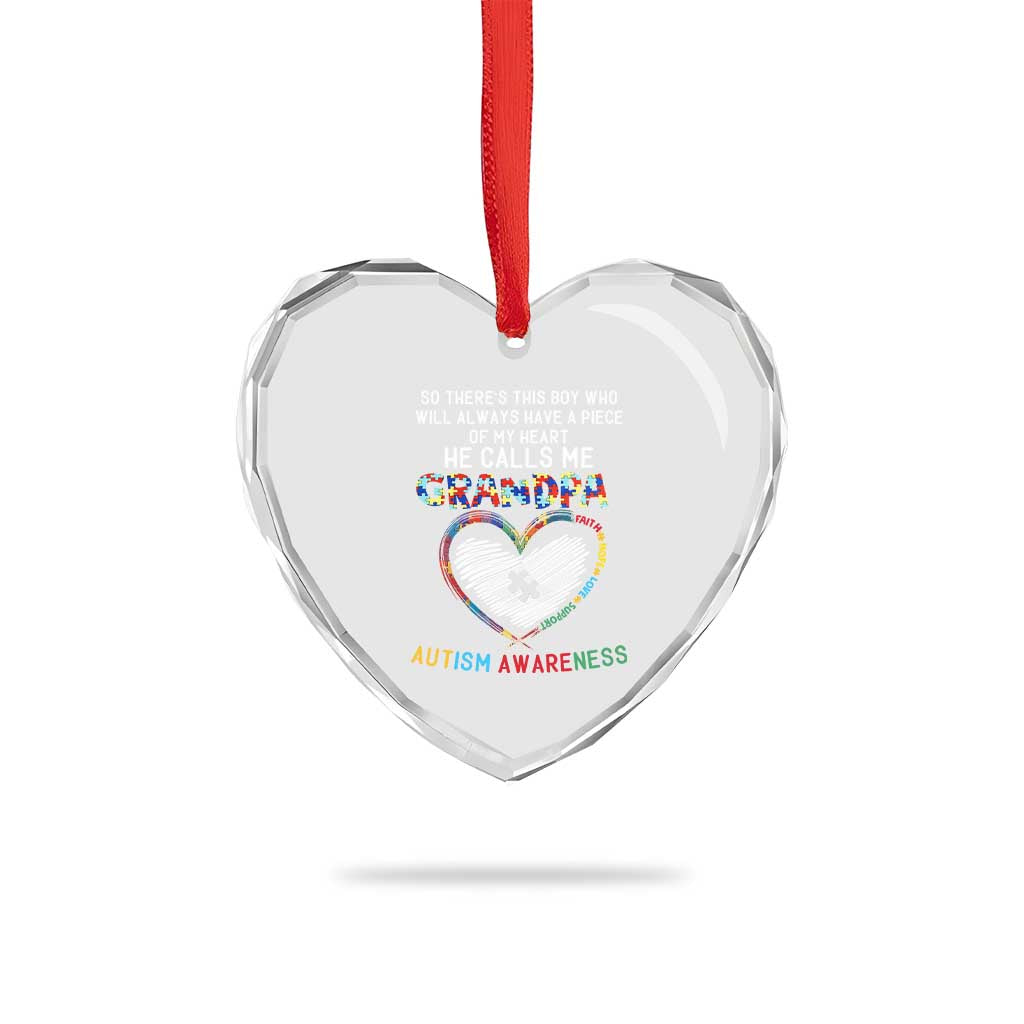 Autism Awareness Grandpa Heart Crystal Glass Ornament So There's This Boy Who Will Always Have A Piece Of My Heart He Calls Me Grandpa