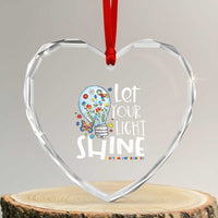 Autism Awareness Heart Crystal Glass Ornament Let Your Light Shine Puzzle Ribbon Inspirational Quote