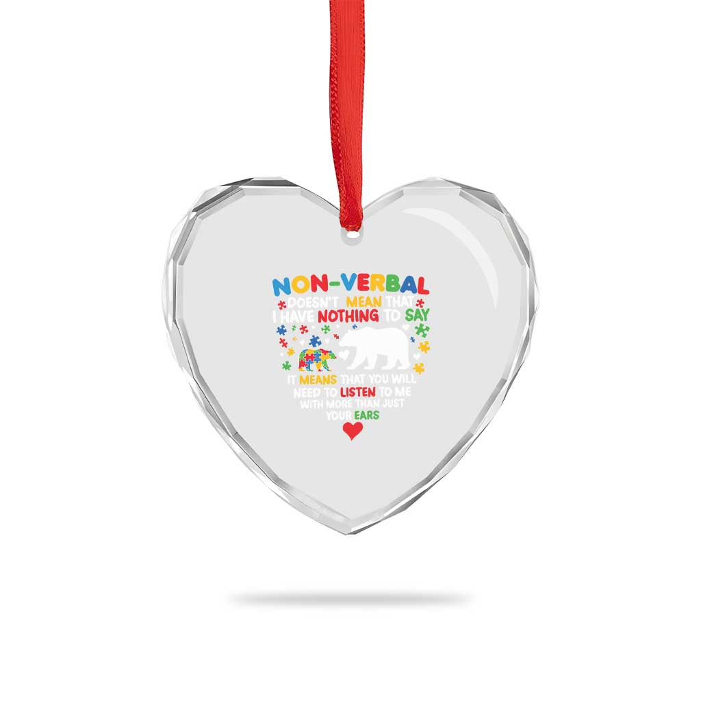 Autism Awareness Heart Crystal Glass Ornament Non Verbal Doesn't Mean That I Have Nothing To Say Puzzle Bear