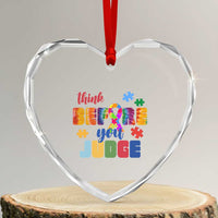 Autism Awareness Heart Crystal Glass Ornament Think Before You Judge Autistic Support - Wonder Print Shop