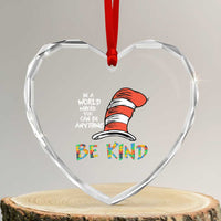 Autism Awareness Heart Crystal Glass Ornament Why Fit In When You Were Born To Stand Out Cat In Hat - Wonder Print Shop