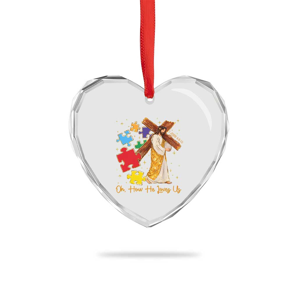 Autism Awareness Jesus Heart Crystal Glass Ornament Oh How He Loves Us Christian Bible Verse