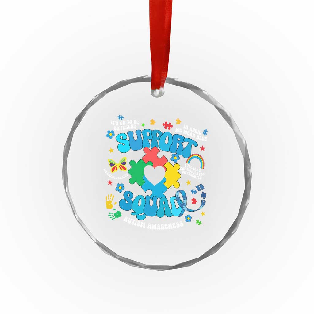Autism Awareness Support Squad Crystal Glass Ornament In April We Wear Blue - Wonder Print Shop