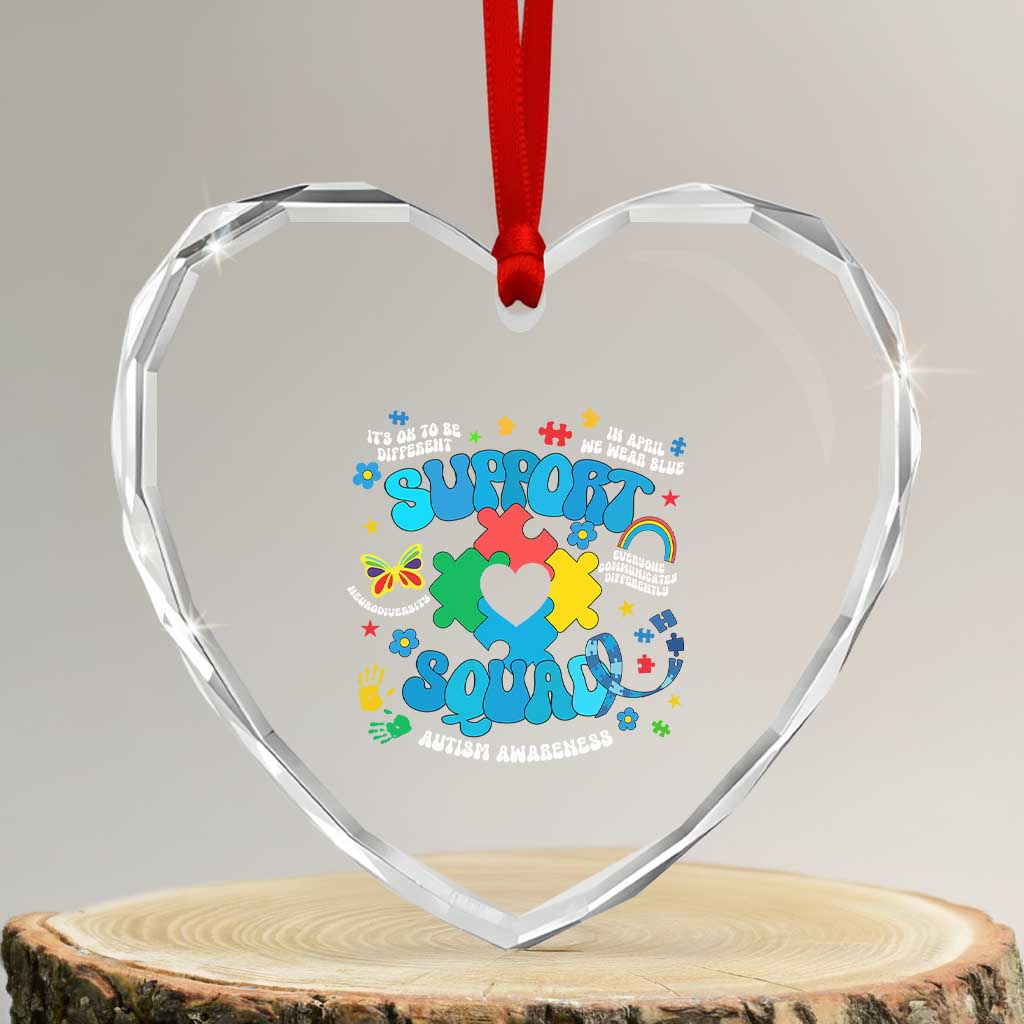 Autism Awareness Support Squad Heart Crystal Glass Ornament In April We Wear Blue - Wonder Print Shop