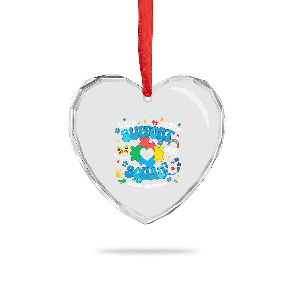 Autism Awareness Support Squad Heart Crystal Glass Ornament In April We Wear Blue - Wonder Print Shop