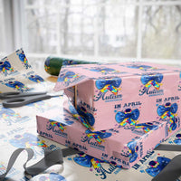 Autism Awareness Wrapping Paper Roll In April We Wear Blue Puzzle Ribbon Coquette Bow - Wonder Print Shop