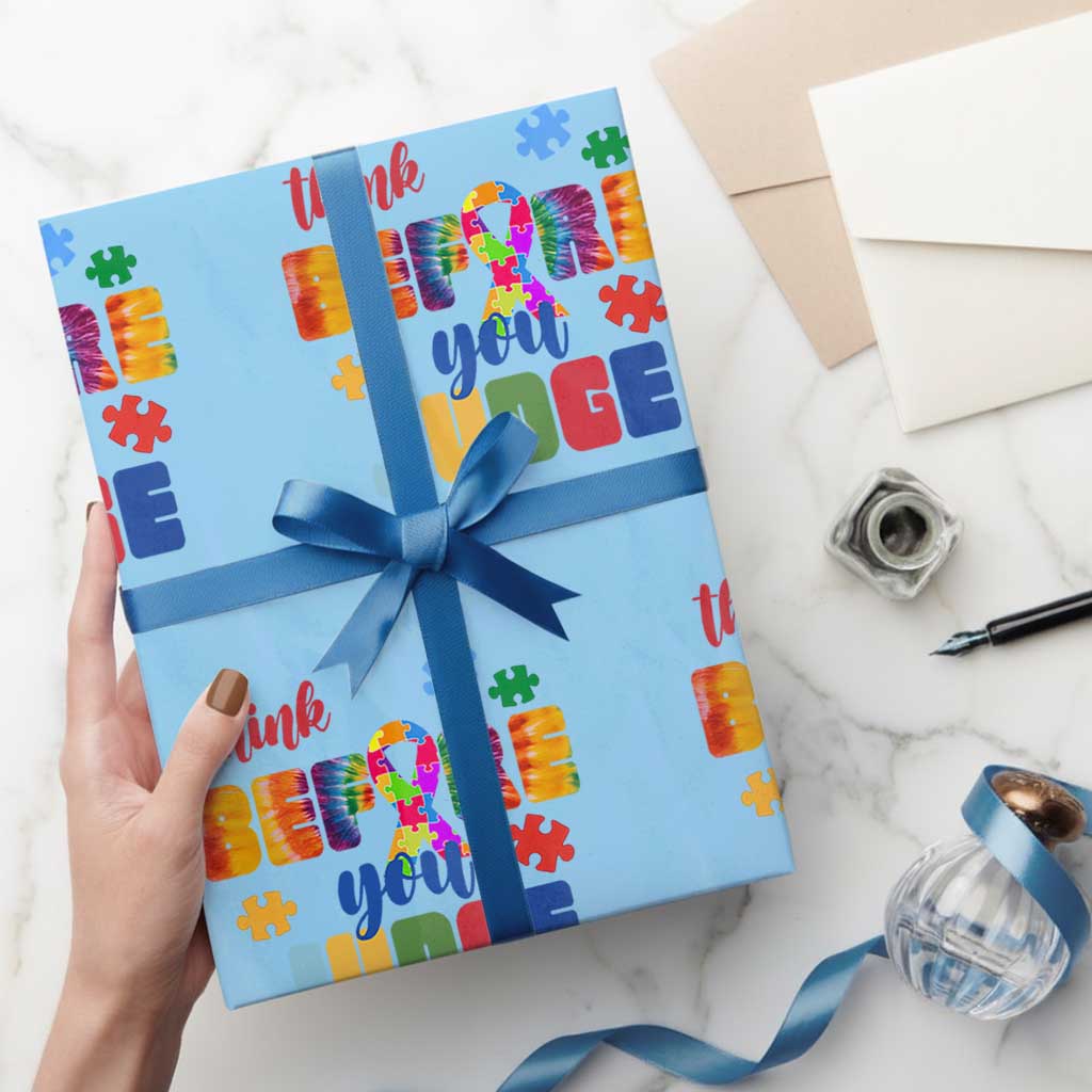 Autism Awareness Wrapping Paper Roll Think Before You Judge Autistic Support - Wonder Print Shop