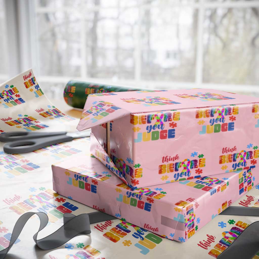 Autism Awareness Wrapping Paper Roll Think Before You Judge Autistic Support - Wonder Print Shop