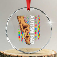 Autism Dad Awareness American Flag Fist Bump Crystal Glass Ornament