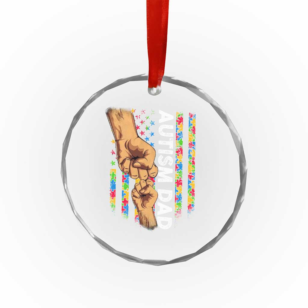 Autism Dad Awareness American Flag Fist Bump Crystal Glass Ornament