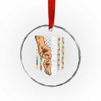 Autism Dad Awareness American Flag Fist Bump Crystal Glass Ornament