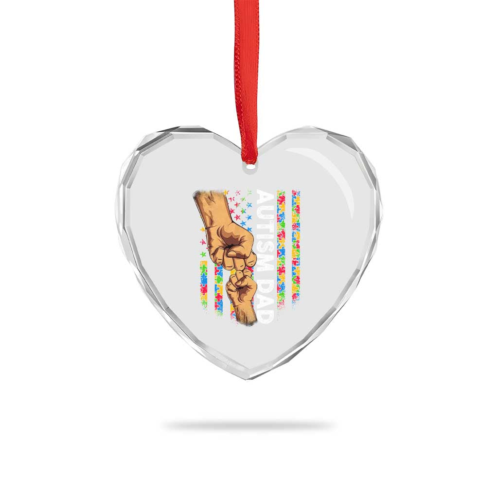 Autism Dad Awareness American Flag Fist Bump Heart Crystal Glass Ornament