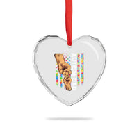 Autism Dad Awareness American Flag Fist Bump Heart Crystal Glass Ornament