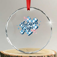 Autism Gigi Coquette Puzzle Piece Pink Bow Crystal Glass Ornament