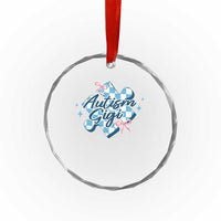 Autism Gigi Coquette Puzzle Piece Pink Bow Crystal Glass Ornament