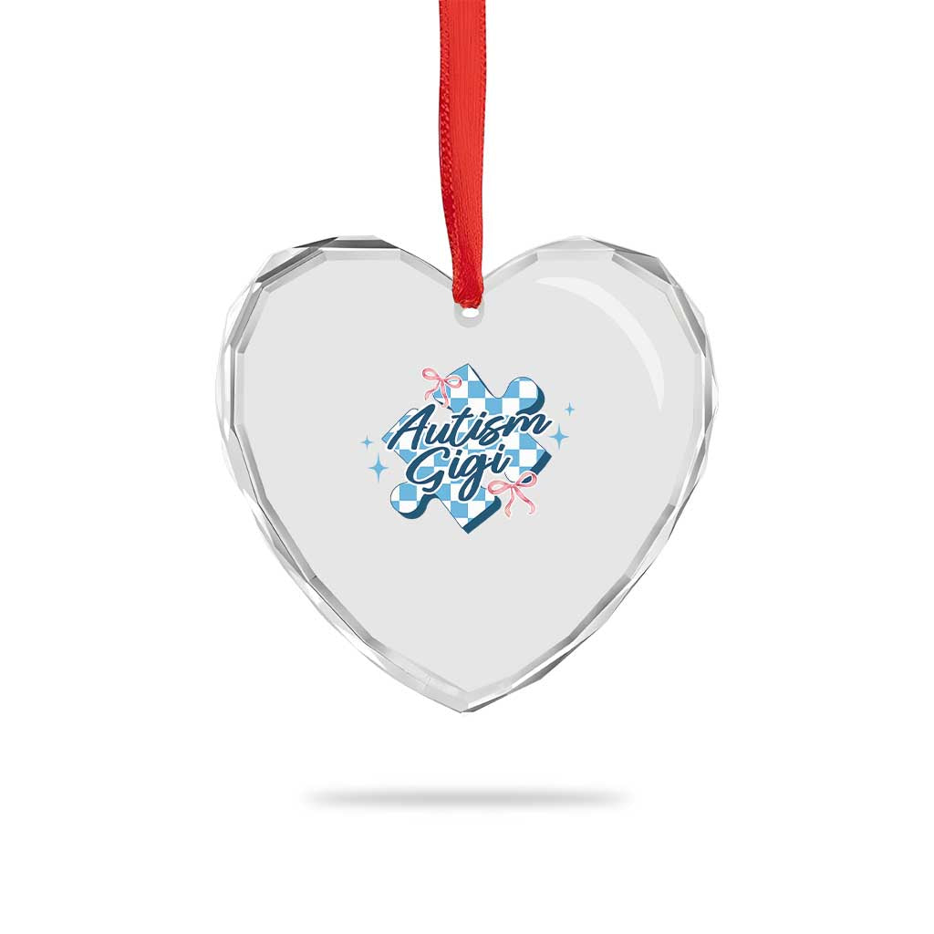 Autism Gigi Coquette Puzzle Piece Pink Bow Heart Crystal Glass Ornament