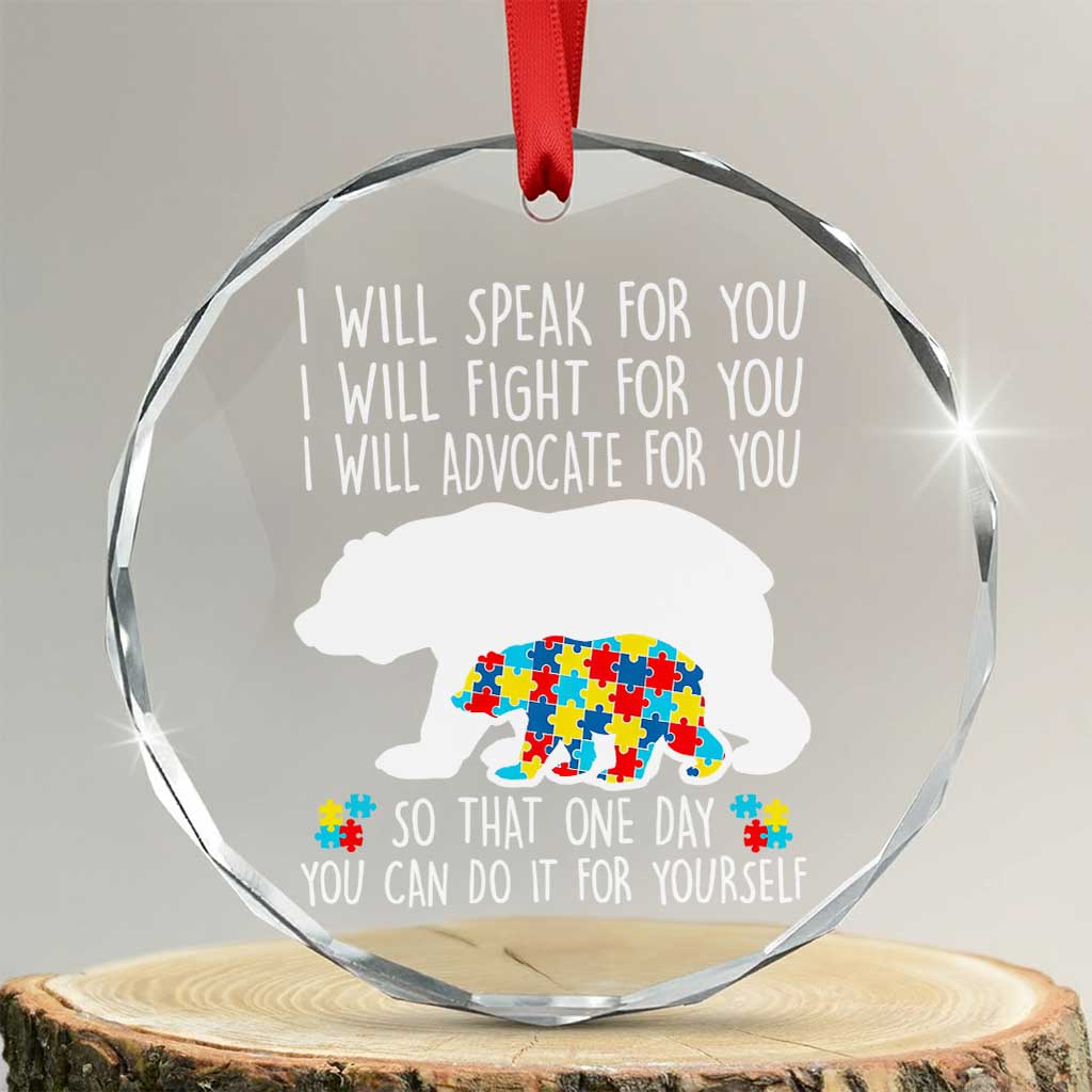 Autism Mama Bear Crystal Glass Ornament I Will Speak Fight Advocate For You - Wonder Print Shop